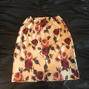 Cream Floral Pencil Skirt (Midi)